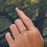 Unique Pear Cut Halo Moss Agate Engagement Ring Bezel Cluster Ring